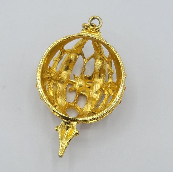 Aai Rhinestone Red Enamel Gold tone Christmas Bauble Ornament Pendant Vintage - Picture 5 of 10